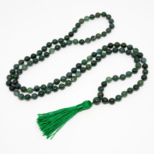 Mala Moss Agate Knotted