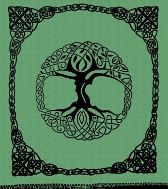 Tree of life design with intricate patterns on a green background