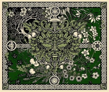 Tapestry Celtic Green Man Green Beige