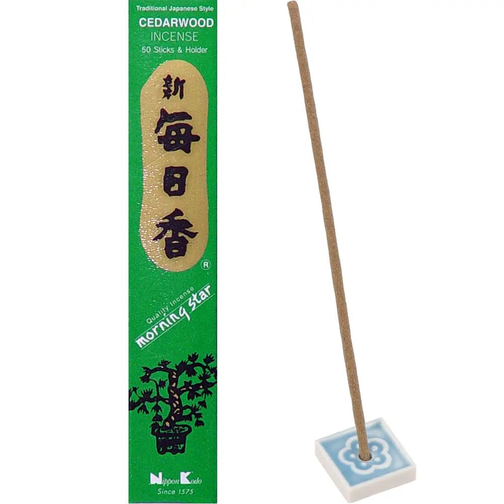 Cedarwood incense stick with packaging on a white background