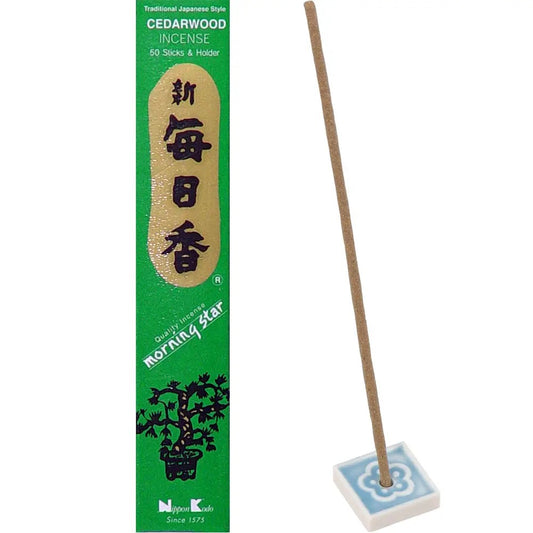 Cedarwood incense stick with packaging on a white background