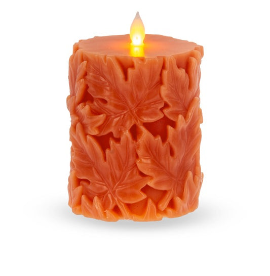 Candle Pillar Maple Leaves Orange LED