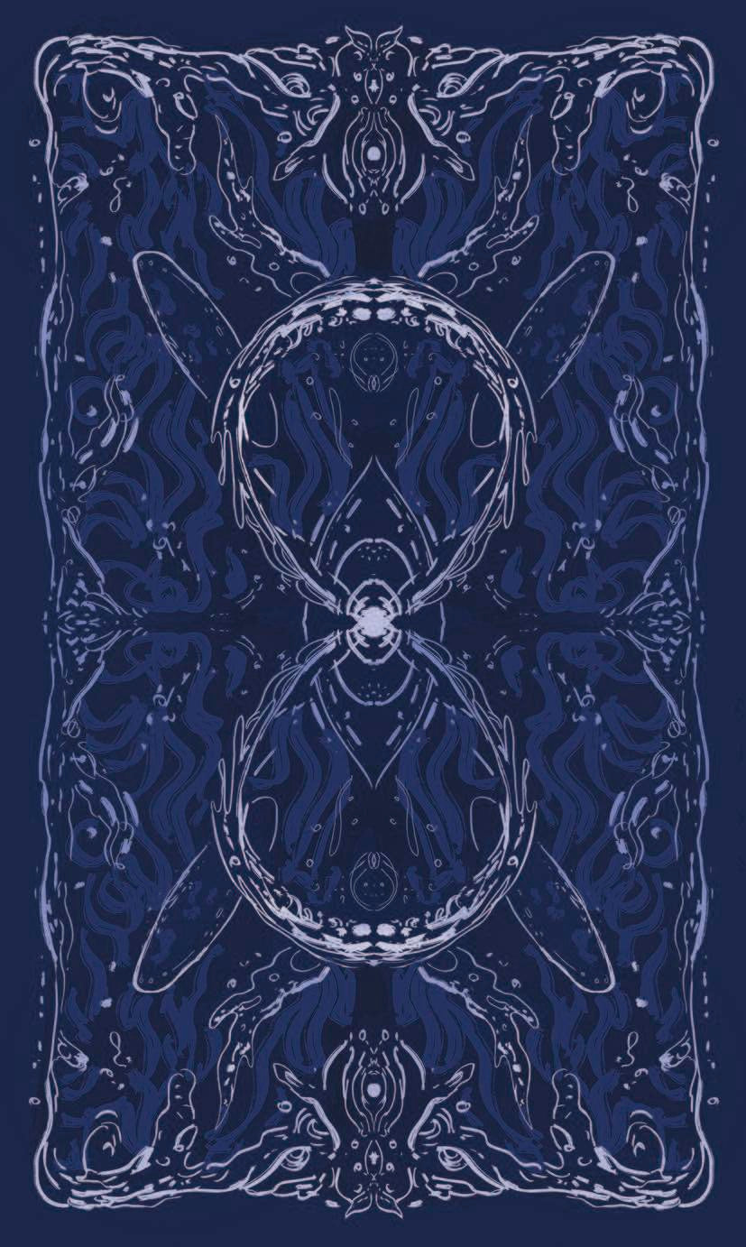 Decorative design with abstract patterns on a dark blue background