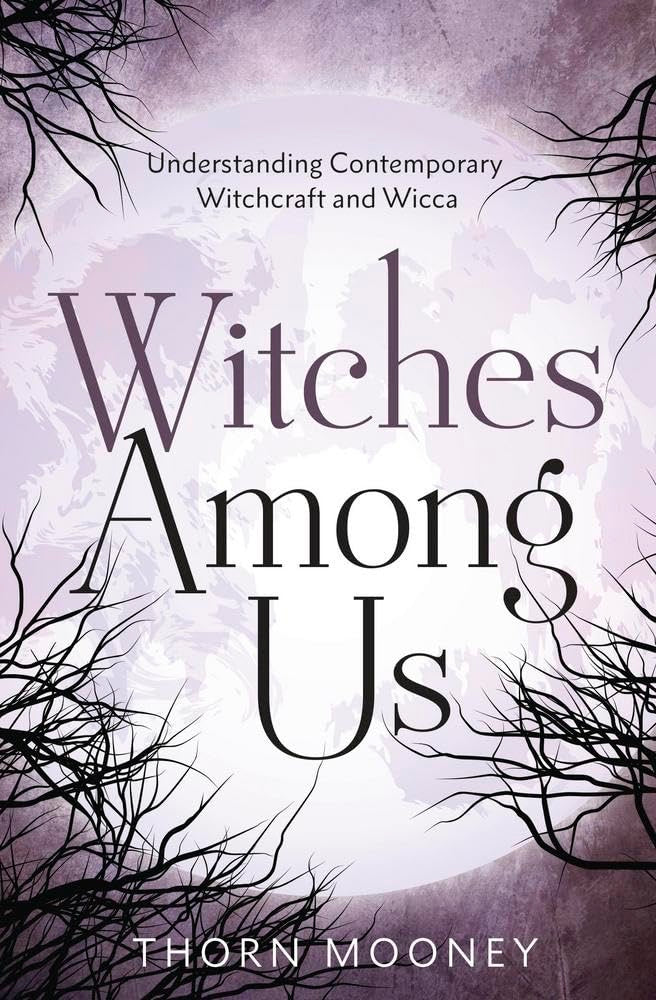 Book cover of 'Witches Among Us' with branches and a purple gradient background