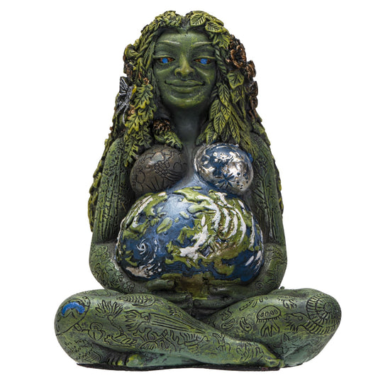 Gaia Statue with earth belly green and leafy