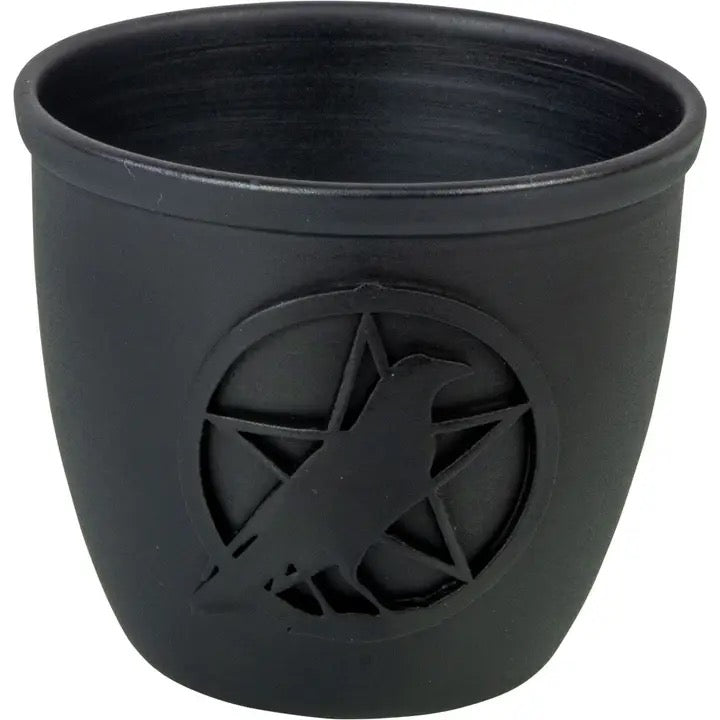 Candle Holder Smudge Pot Raven Pentacle Metal LG