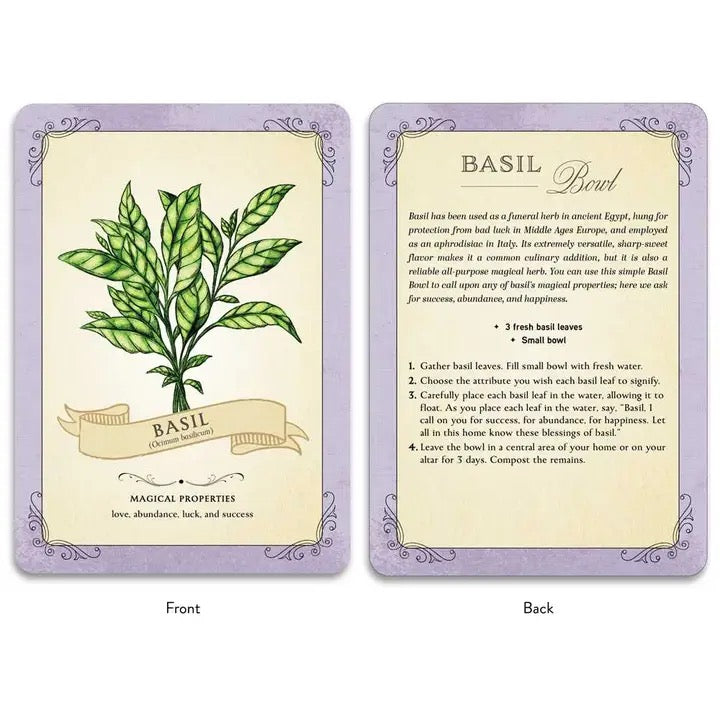 Basil card front and back with purple back ground