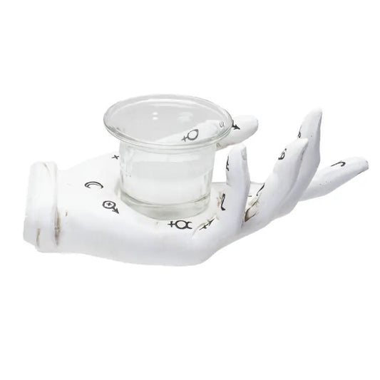 Candle Holder Palmistry Hand votive on white background