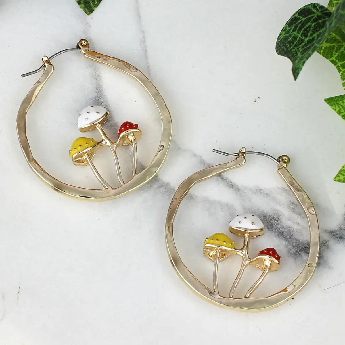 Earring Mushroom Three Gold Hoop