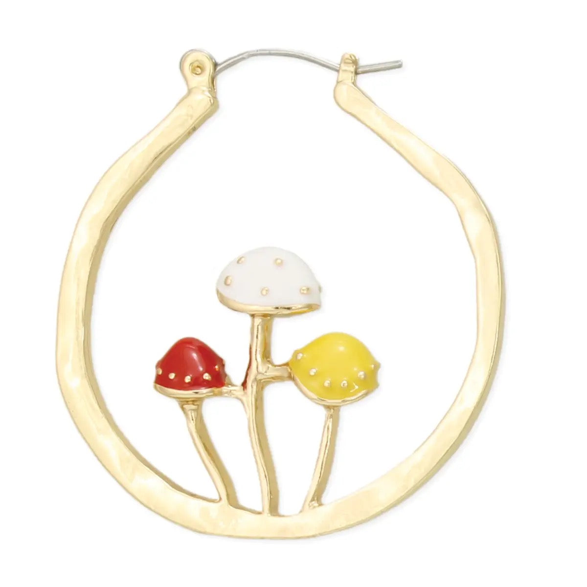Earring Mushroom Three Gold Hoop single
