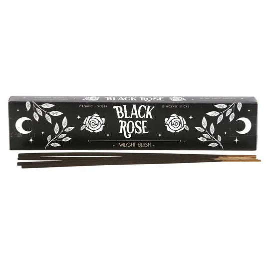 Black Rose incense packaging with incense sticks on a white background