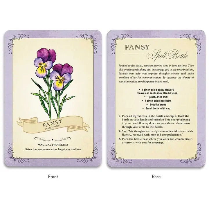 Pansy card front and back with purple back ground