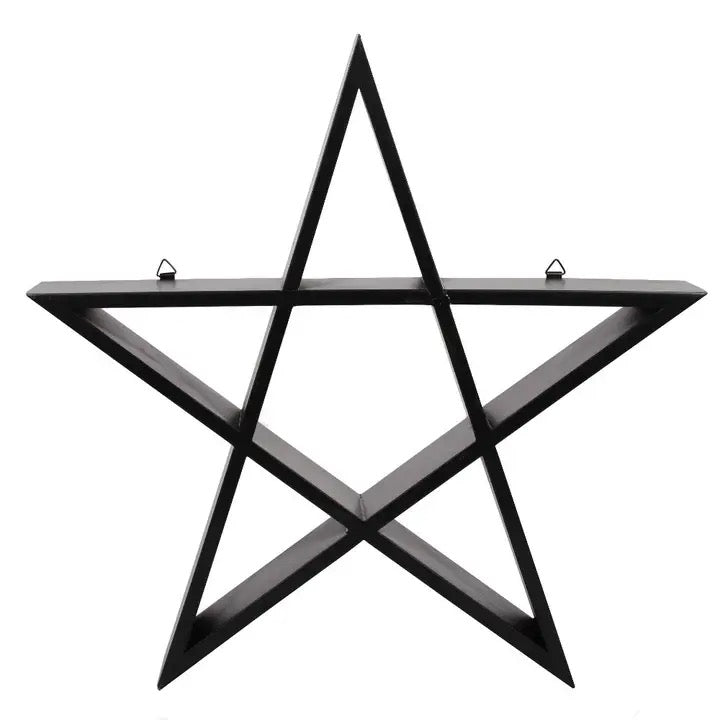 Black star-shaped wall shelf on a white background