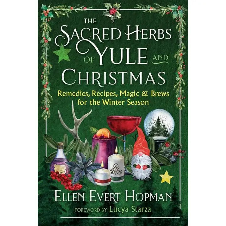 Book cover of 'The Sacred Herbs of Yule and Christmas' with festive elements and text.