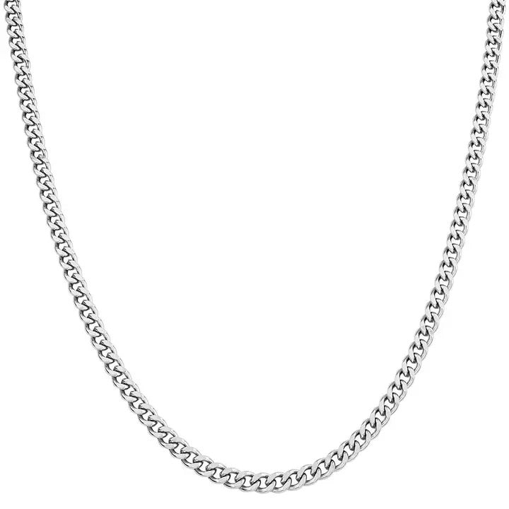 Silver chain necklace on a white background