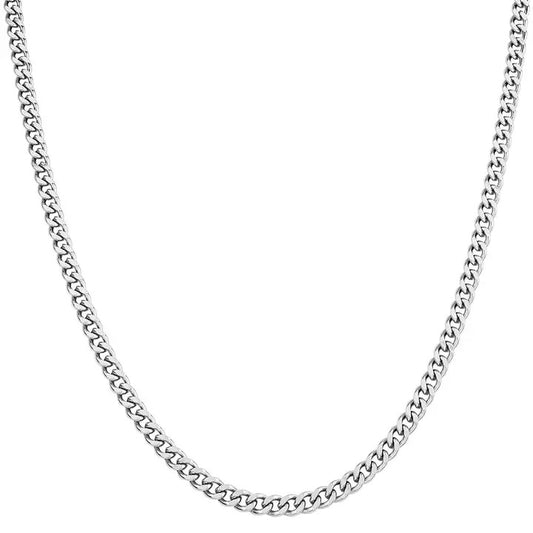 Silver chain necklace on a white background