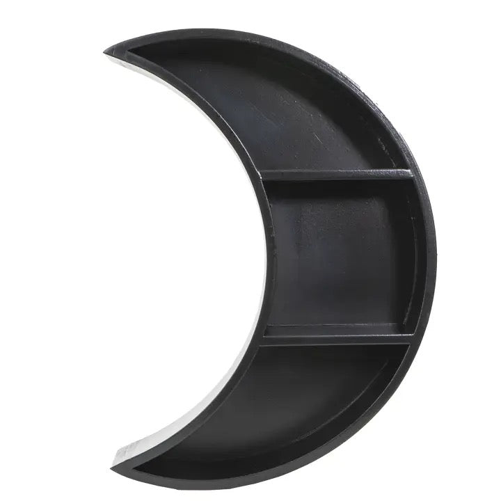 Black crescent-shaped tray on a white background