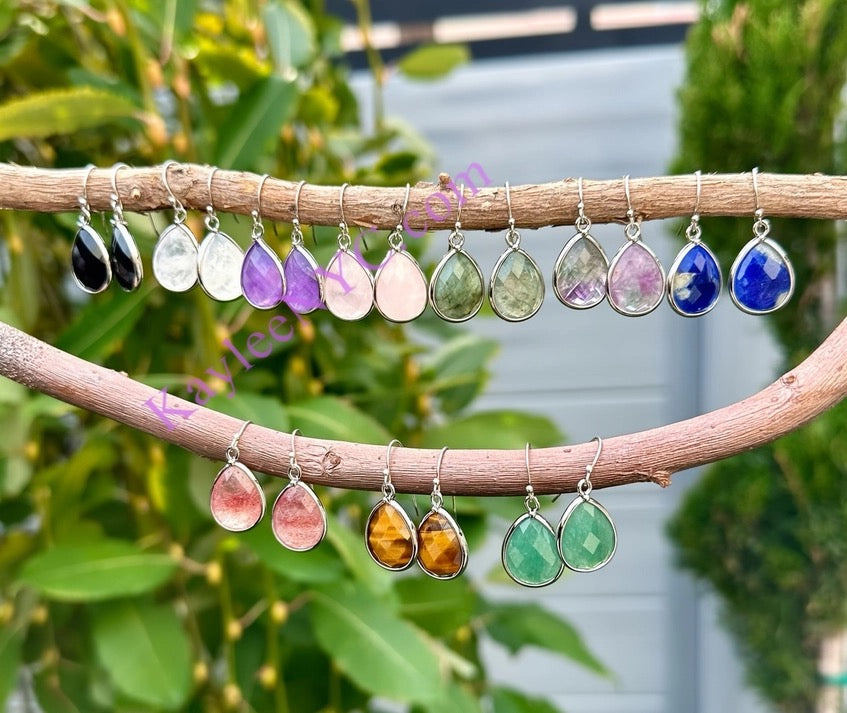 Tear drop earrings assorted stone colors on branches.