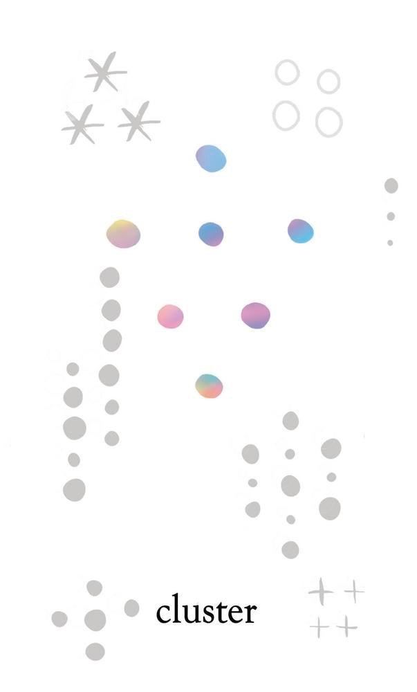 Colorful dots arranged to form the number '12' on a white background with 'cluster' branding.