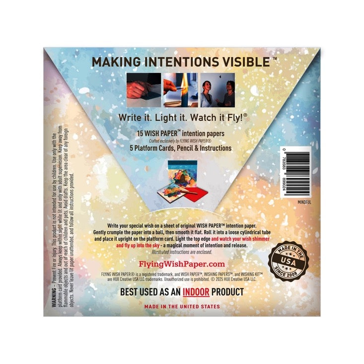 Back of a product packaging for 'Making Intentions Visible' with text and images on a white background.