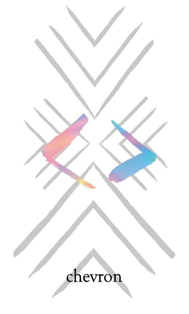 Gradient 'X' symbol with chevron pattern on a white background