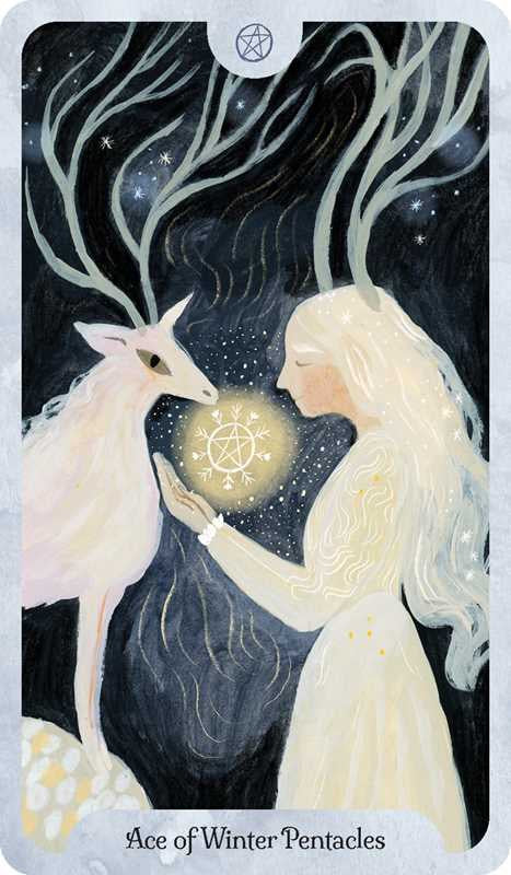 Seasons of the Witch Tarot Winter ace of pentacles card