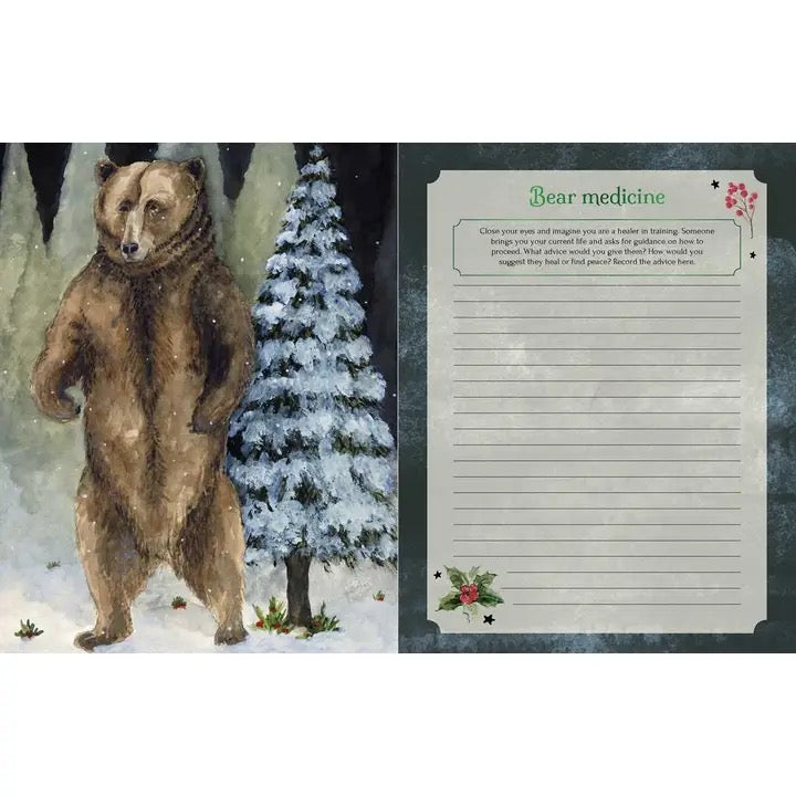 Bear standing in a snowy landscape with a letter on a white background