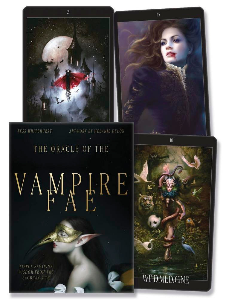 Four tarot cards from 'The Oracle of the Vampire Fae' with dark and mystical artwork.