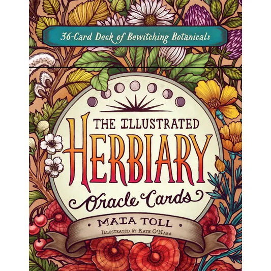 Cover of 'The Illustrated Herbiary Oracle Cards' with floral and botanical design.