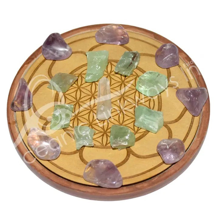 Crystal Grid Wooden Flower of Life 6 Inch on a white background