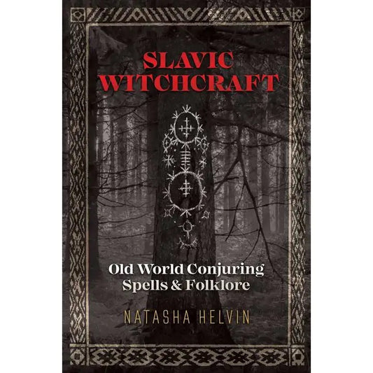 Book cover of 'Slavic Witchcraft' with forest design and decorative elements.