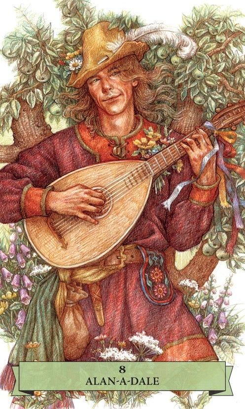 Illustration of a person playing a lute surrounded by nature, with 'Alan-a-Dale' branding.