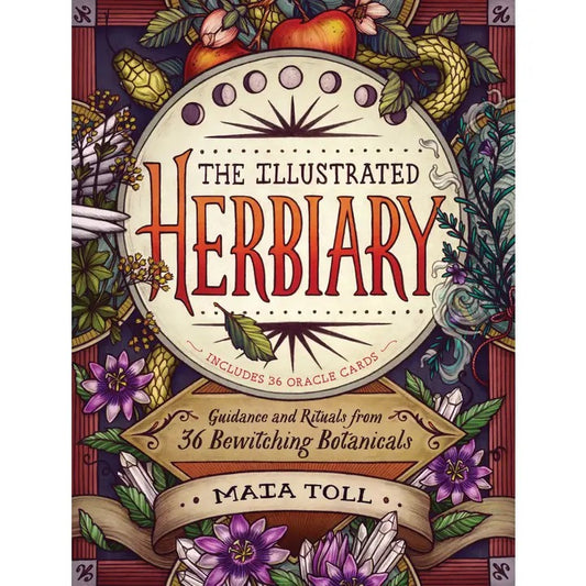 Book cover of 'The Illustrated Herbiary' with decorative elements and text.