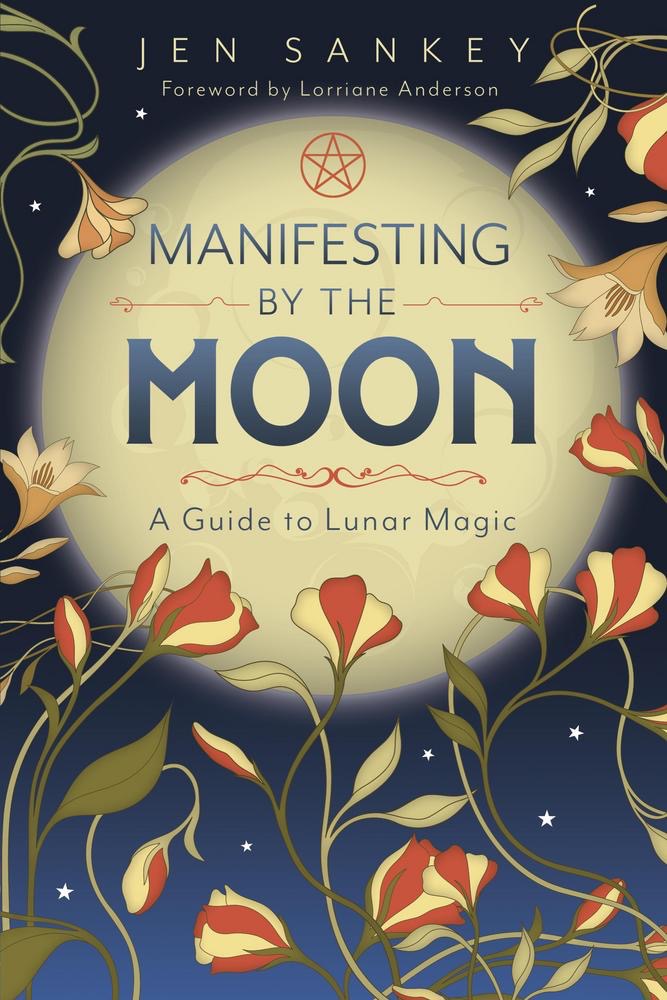 Book cover of 'Manifesting by the Moon' with floral design and moon illustration.