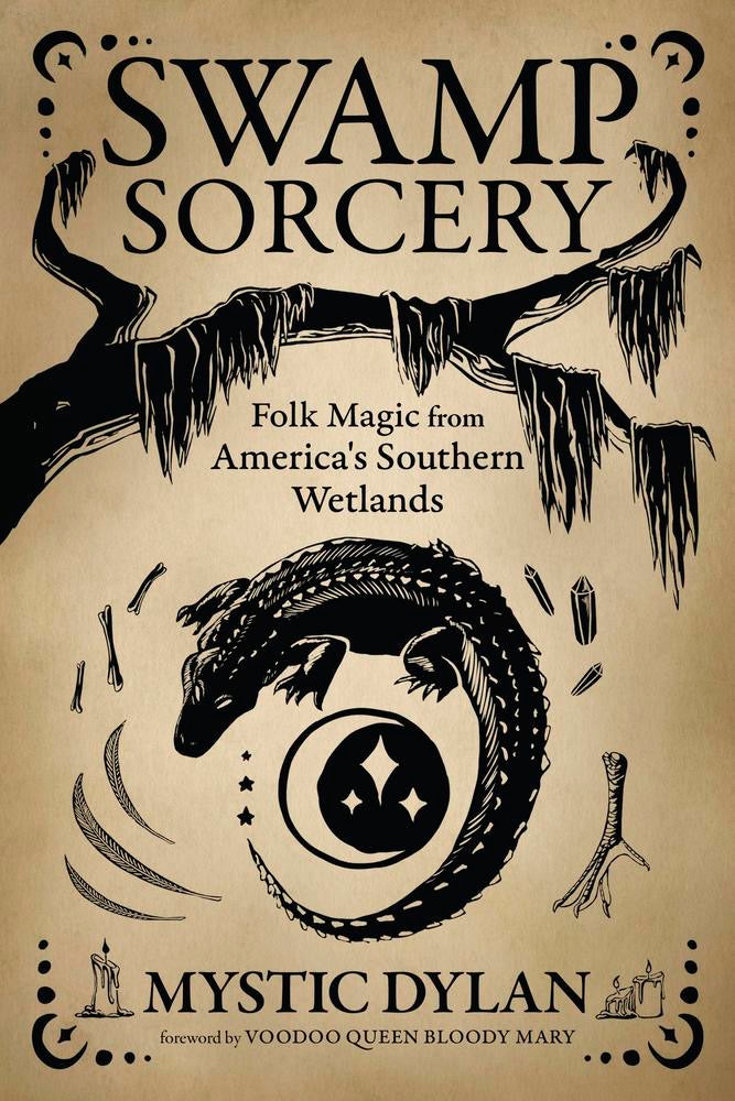 Book cover of 'Swamp Sorcery' with a dragon illustration and nature elements.