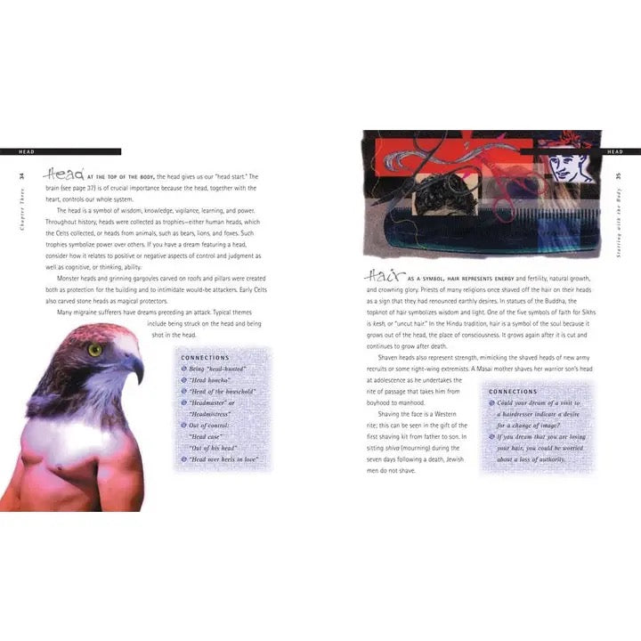 An open book spread showing printed pages with text and illustrations, including a red and black dragon illustration on the right page and a small dog illustration on the left page.