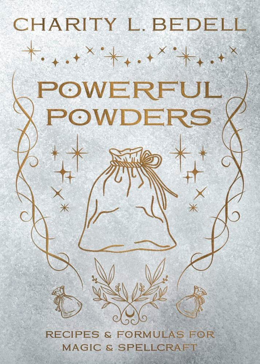 Book cover of 'Powerful Powders' by Charity L. Bedell with decorative elements on a textured background.
