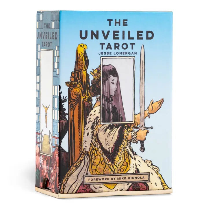 Book titled 'The Unveiled Tarot' with artistic cover design on a white background