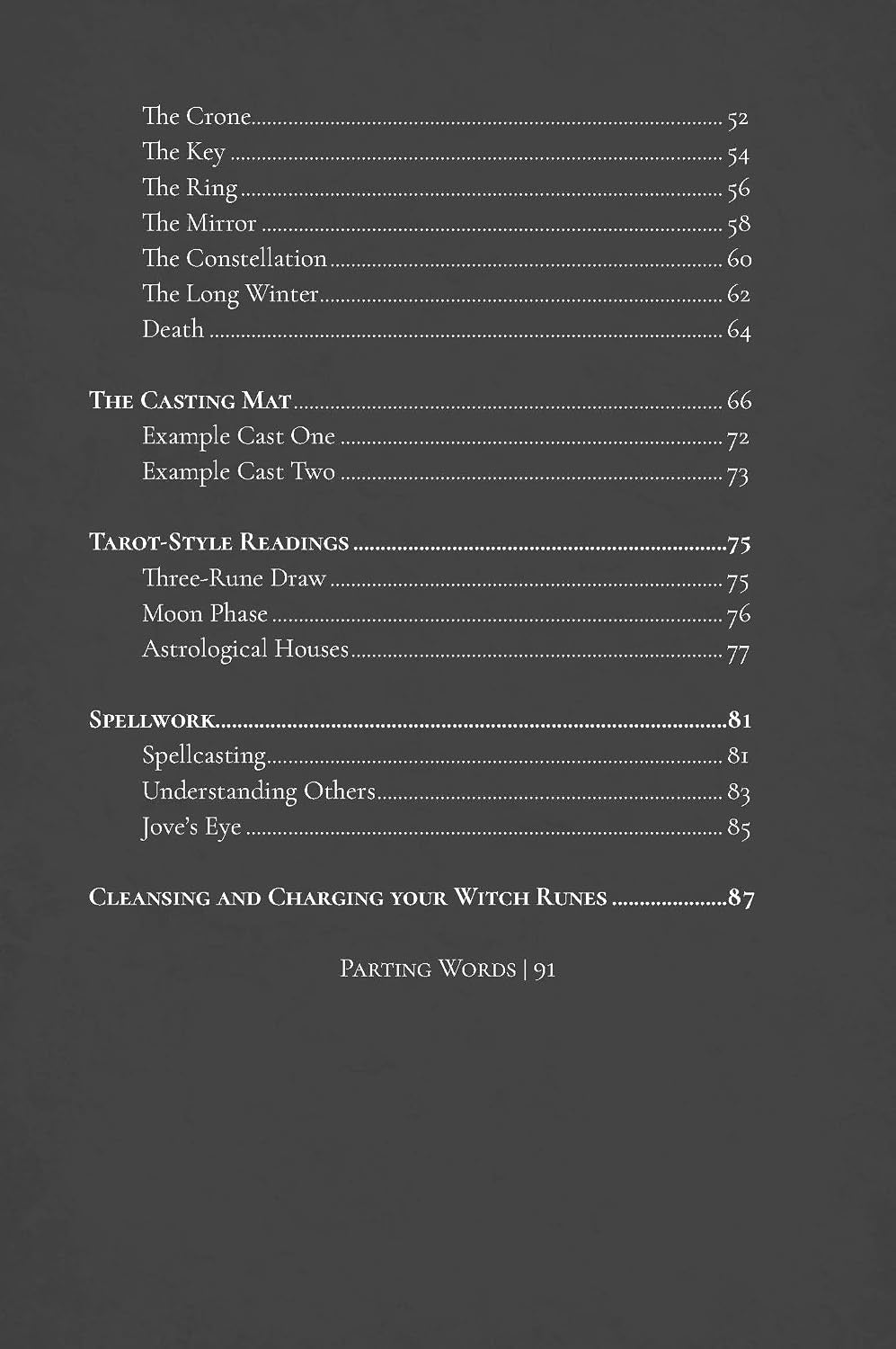 Table of contents cont. Text on a black background