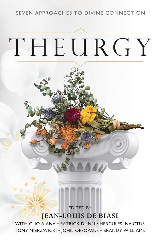 Book cover of 'Theurgy' with floral arrangement on a white background