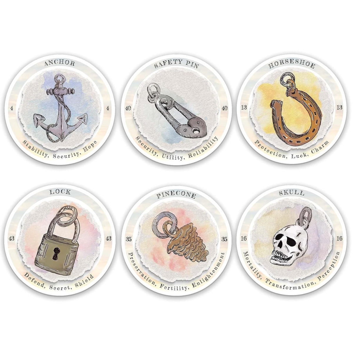 Sample round cards with charms on them