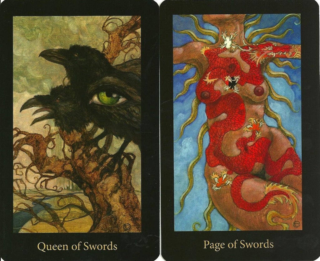 The Mary-El Tarot Deck and Book Set card examples queen of swords and page of swords