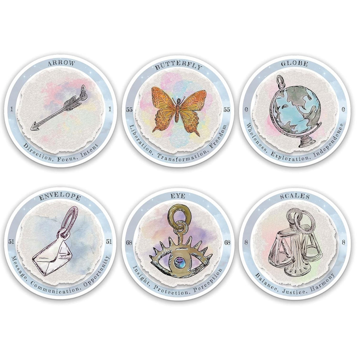 Sample round cards with charms on them
