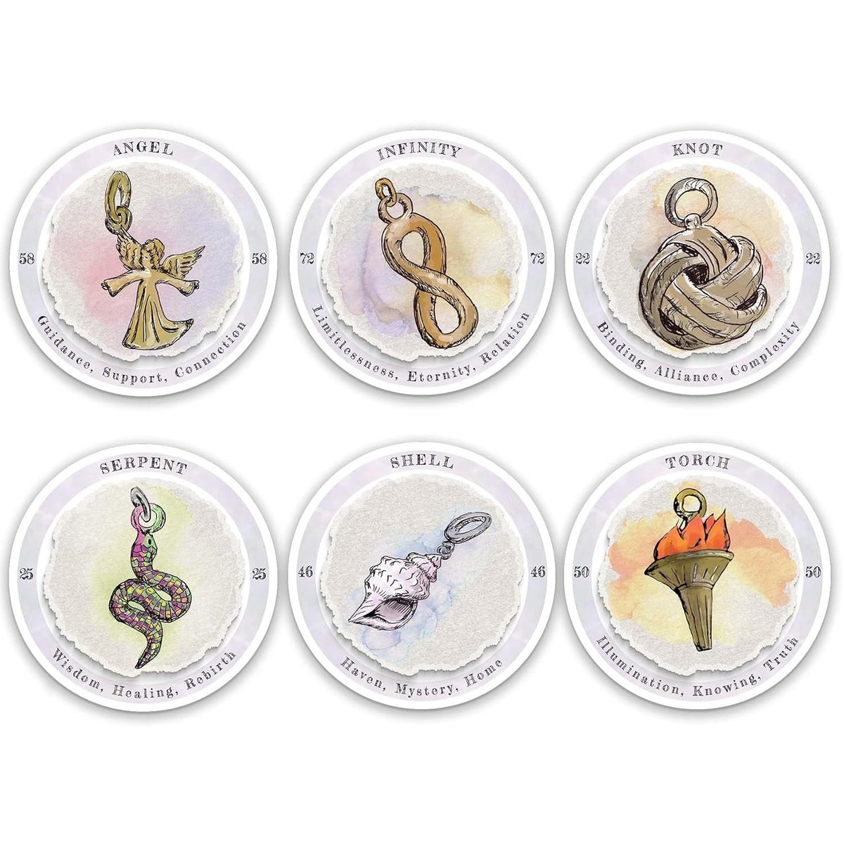 Sample round cards with charms on them