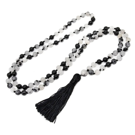 Mala Tourmalated Quartz Knotted