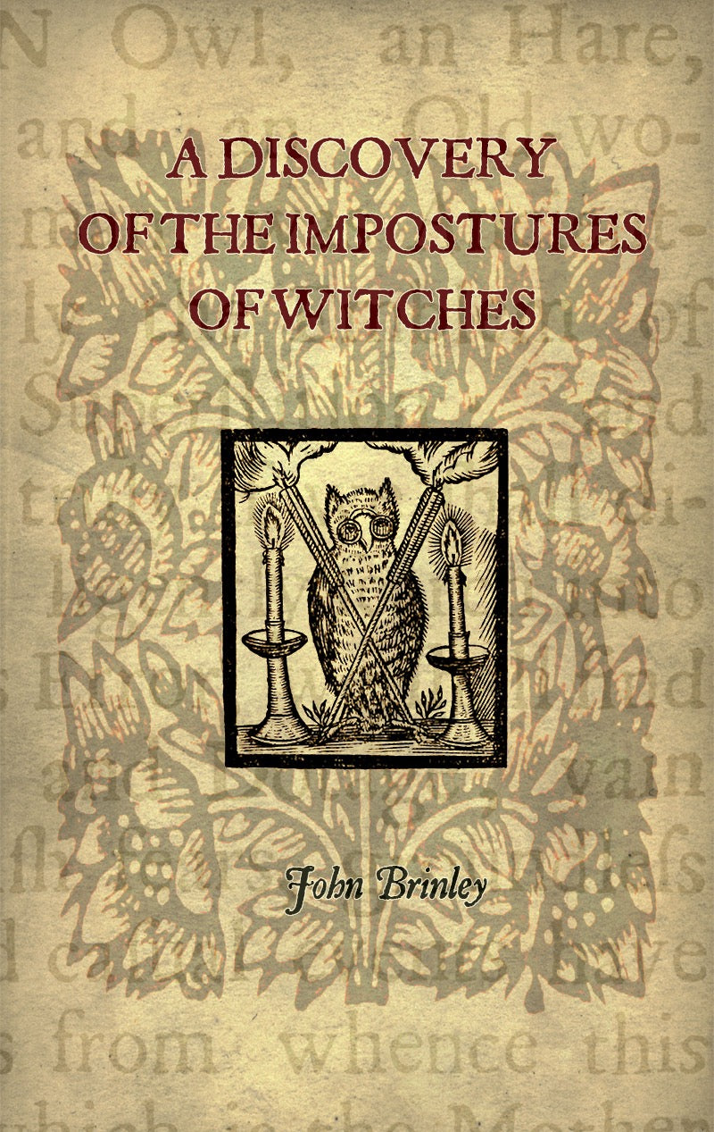 Book cover of 'A Discovery of the Impostures of Witches' with an owl and candles design.