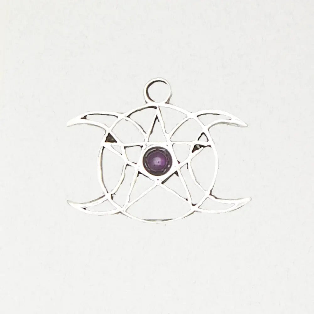 Pendant Pentacle Triple Moon with Stone Amethyst