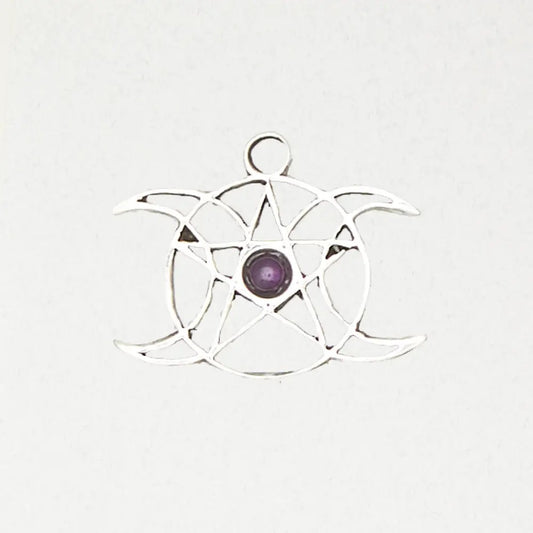 Pendant Pentacle Triple Moon with Stone Amethyst