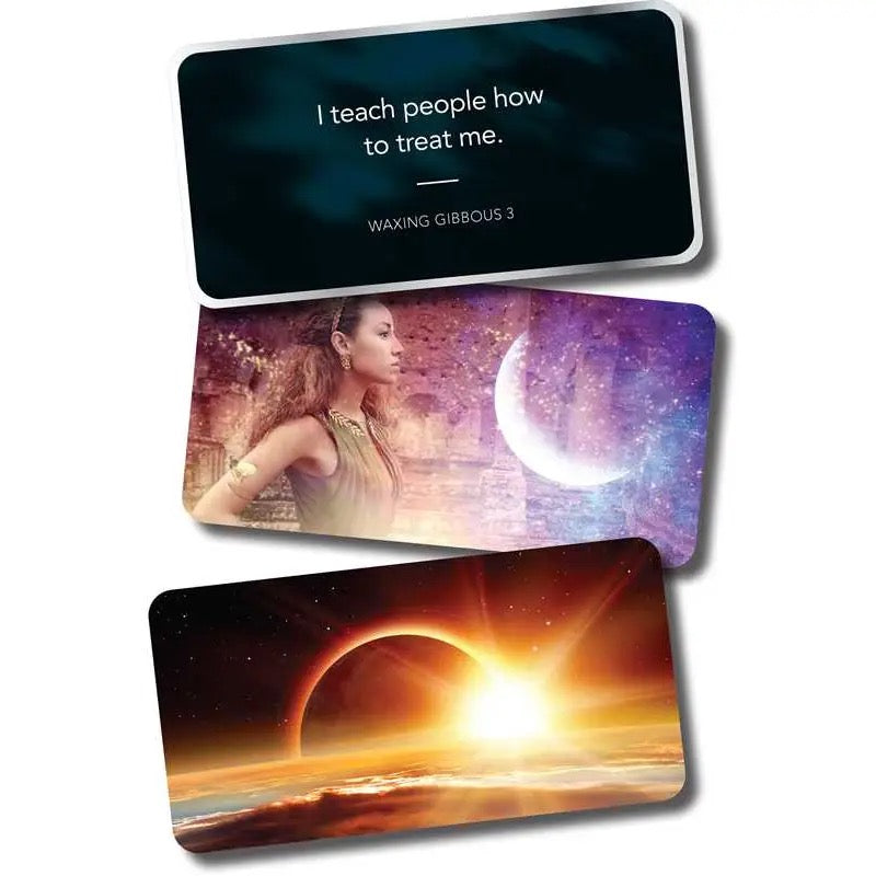 Three cards with different designs and text on a white background