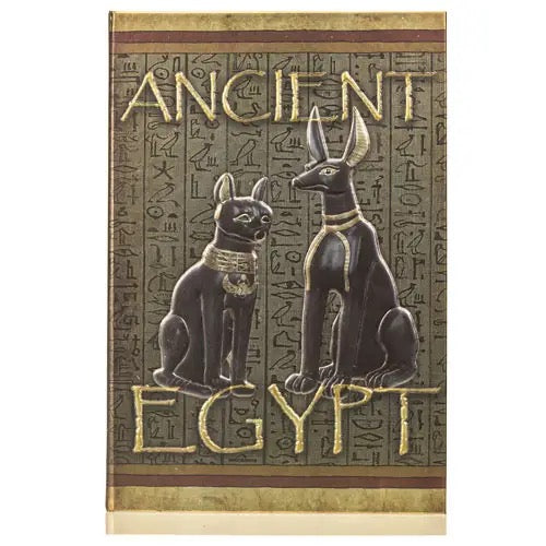 Book cover with Egyptian-themed design featuring hieroglyphics and two dogs, titled 'Ancient Egypt'.